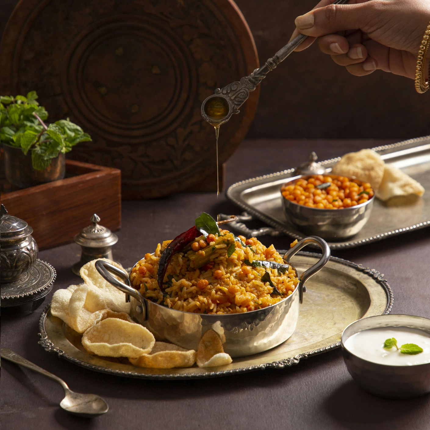 Prepared food in a serving bowl